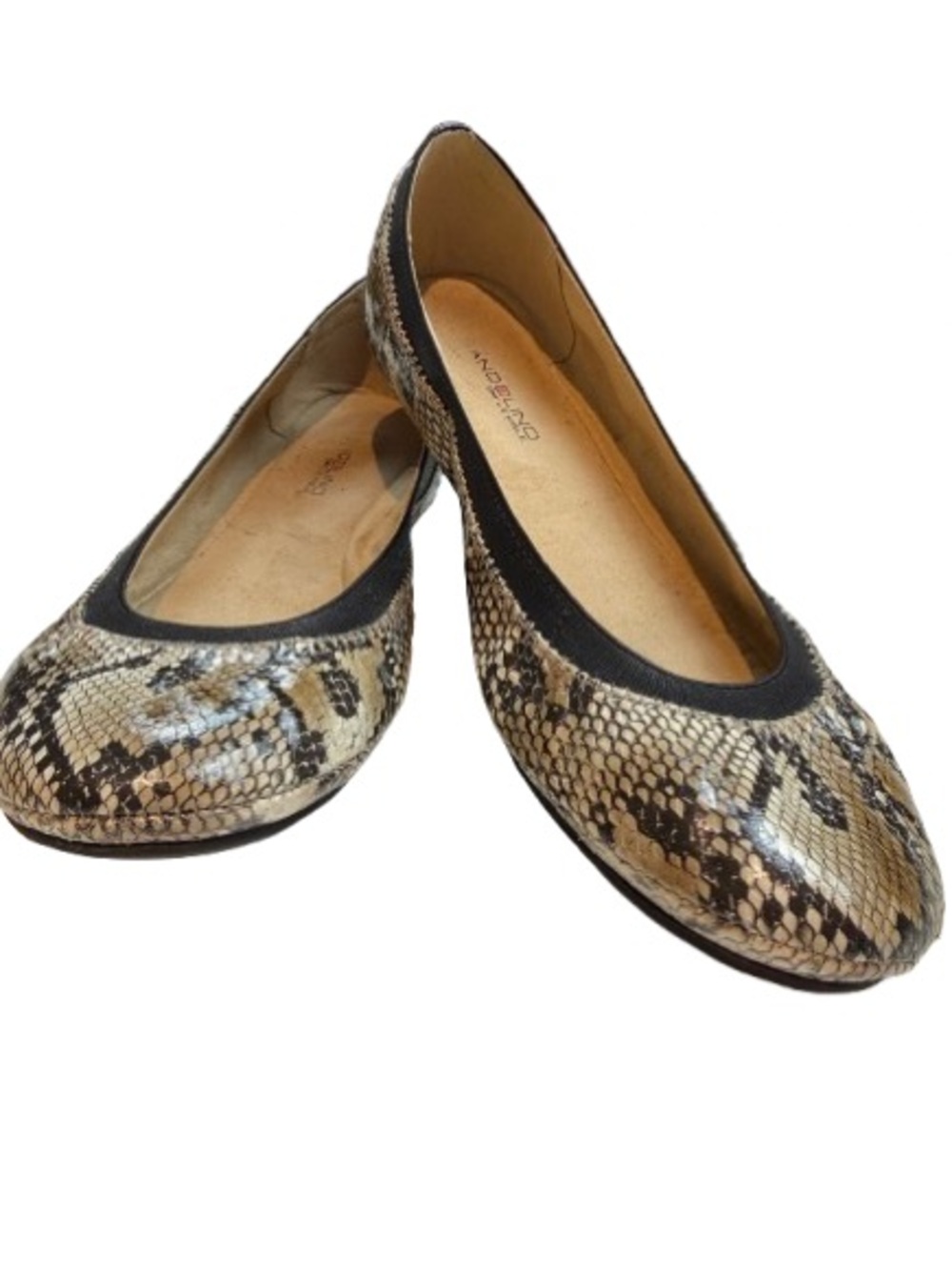Bandolino Snake-Print Ballet Flats in Taupe and Black